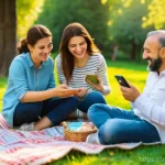 사회적 상호작용과 커뮤니케이션 - **Prompt 1: Digital Detox and Authentic Connections in a Turkish Park**
A diverse group of cheer...