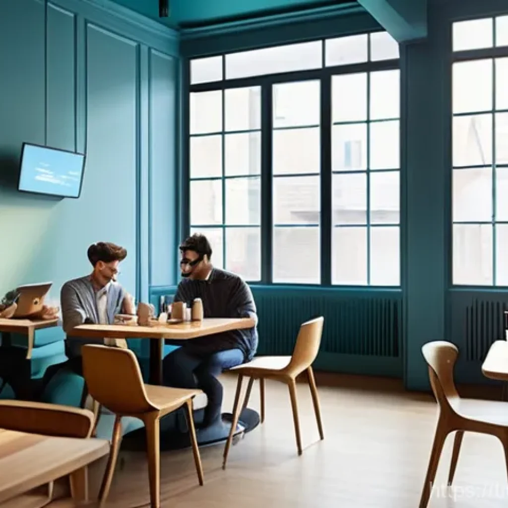 사회조사 분석 - **Prompt 1: Digital Insights at a Modern Cafe**
"A vibrant, dynamic scene inside a contemporary ...